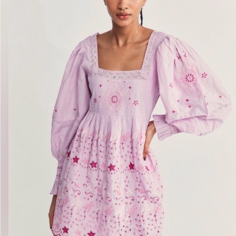 LoveShackFancy Lavender Embroidered Dress